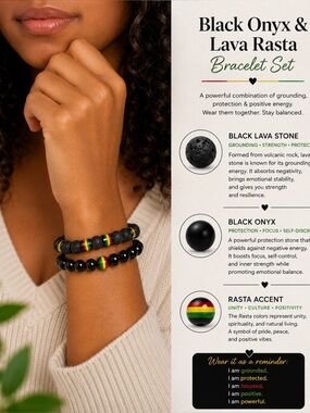 Black Onyx & Lava Rasta Bracelets